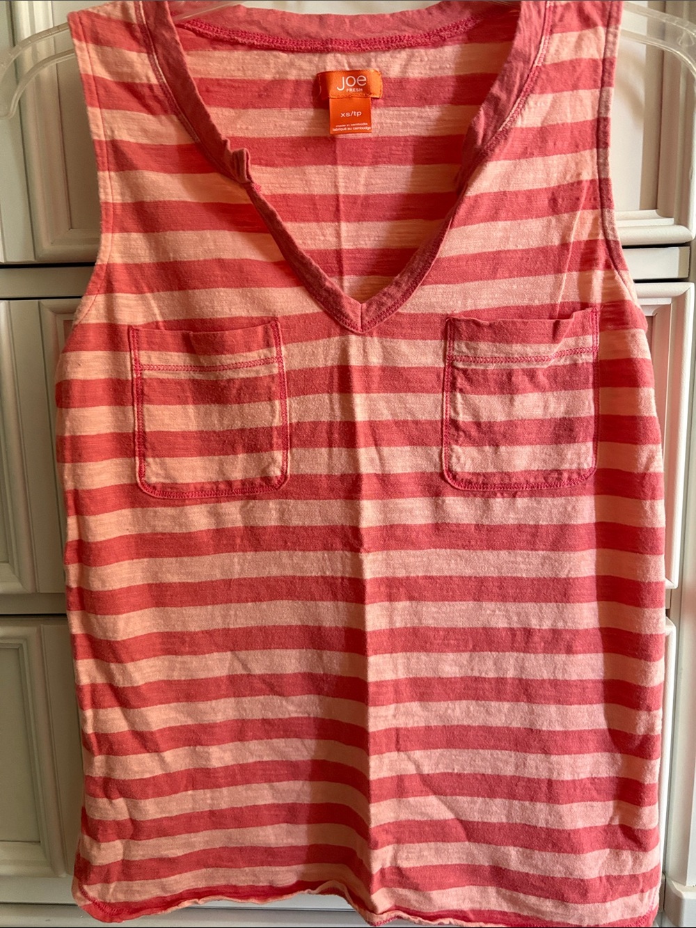 fresh Striped Pink and White Tee with Orange Label